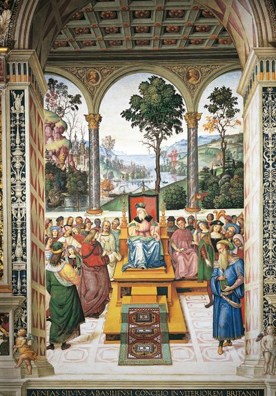 Enea Silvio Piccolomini delivering speech before King James I of Scotland (detail) by Bernardino di Betto Pinturicchio