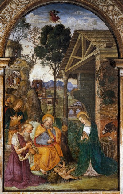Nativity with St. Jerome, youthful fresco by Bernardino Betti known as Il Pinturicchio by Bernardino di Betto Pinturicchio