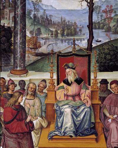 Pope Pius II meets the king James I of Scotland. Detail of Life of Pope Pius II by Bernardino di Betto Pinturicchio