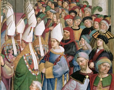 The Cardinals Processing through the Crowd of Secular Onlookers (detail) by Bernardino di Betto Pinturicchio