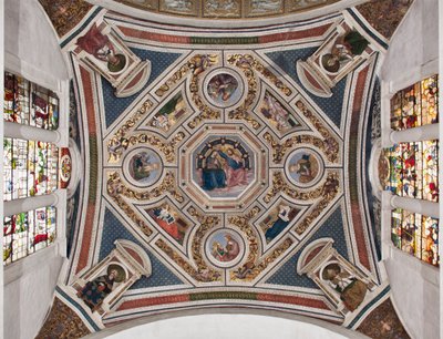 The Coronation of the Virgin, The Four Evangelists, The Sibyls, and the Doctors of the Church (detail). Vault of the choir by Pinturicchio, 1508-1510, Basilica of Santa Maria del Popolo by Bernardino di Betto Pinturicchio