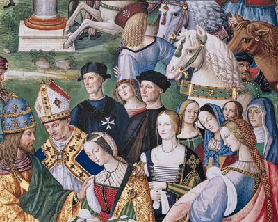 The Piccolomini Library, south east wall: Aeneas Sylvius introduces Eleonora of Aragona to Frederick III by Bernardino di Betto Pinturicchio