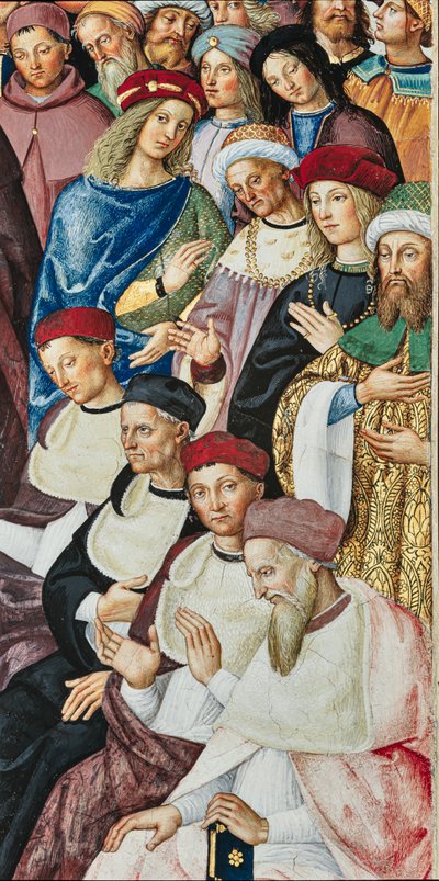 The Piccolomini Library, south east wall: “Aeneas Sylvius receives the Cardinal’s hat from Pope Calixtus III, December 17 by Bernardino di Betto Pinturicchio