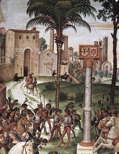 The Bishop Enee Silvio Piccolomini (Pius II) Presents Eleonora of Aragon to Emperor Frederic III of the Holy Empire (Detail) by Bernardino di Betto Pinturicchio