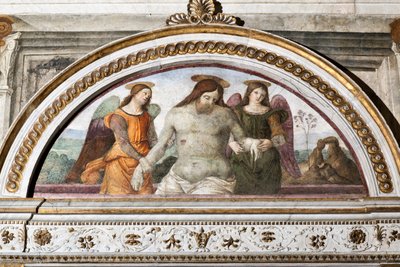 The Dead Christ Supported by Two Angels (Fresco by Pinturicchio, 1484-1492, Rome, Basilica di Santa Maria del Popolo, Chapel Basso della Rovere) by Bernardino di Betto Pinturicchio
