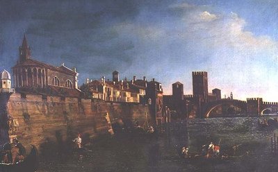 View of Verona with the Castello Vecchio and the Ponte Vecchio by Bernardo (manner of) Bellotto