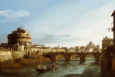 A View of Rome looking West, with Boats along the Tiber and the Castel Saint