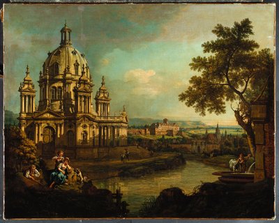 A Capriccio with a Domed Church and Buildings in Pirna by Bernardo Bellotto
