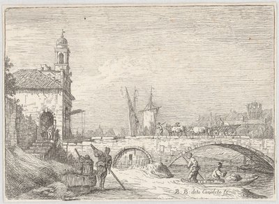 Capriccio with a Bridge and a Gatehouse in the Style of the Padua Porta Portello by Bernardo Bellotto
