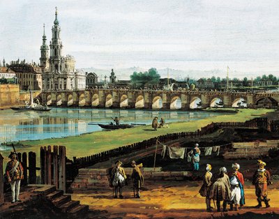 Dresden from right bank of Elbe upstream from bridge of Augustus (detail) by Bernardo Bellotto
