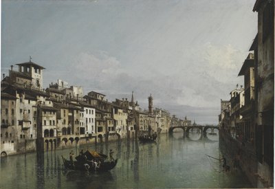 The Arno between the Ponte Vecchio and Ponte Santa Trinità, Florence by Bernardo Bellotto