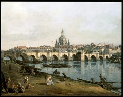 View of Dresden from the right side of the river Elbe, below Augustusbruecke by Bernardo Bellotto
