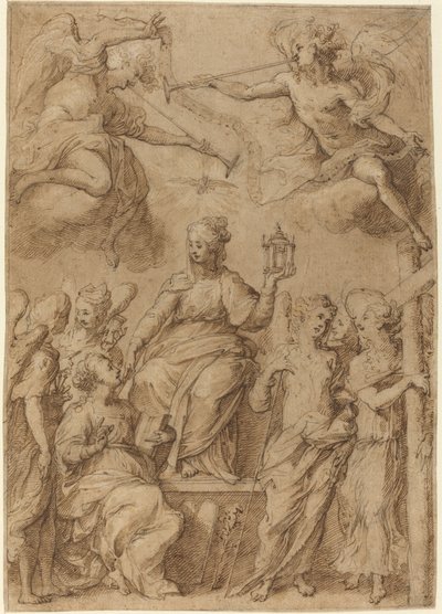 Ecclesia Surrounded by Angels Holding the Instruments of the Passion by Bernardo Strozzi