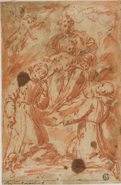 Virgin and Child in Glory Worshipped by Two Monk Saints by Bernardo Strozzi