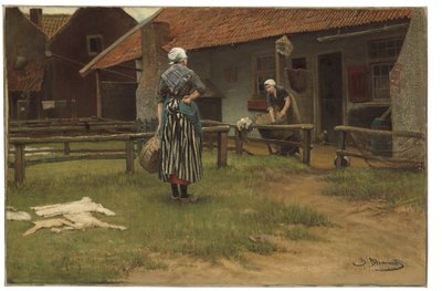 Washing day by Bernardus Johannes Blommers or Bloomers
