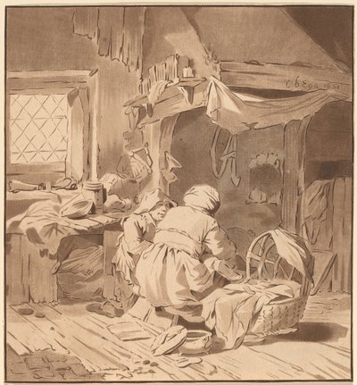Interior of a Peasant House with Two Women by Bernhard Schreuder