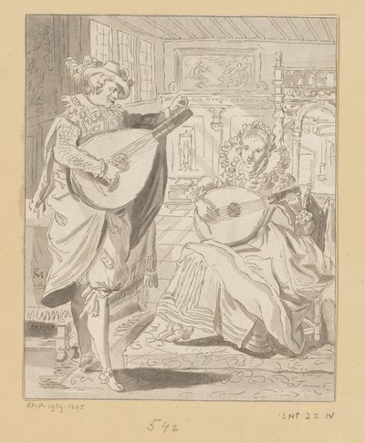 Gentleman and Lady Playing Lute by Bernhard Schreuder
