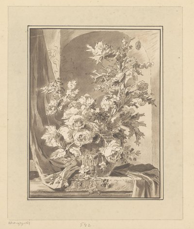 Vase with Flowers in a Niche by Bernhard Schreuder