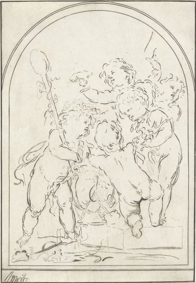 Five Putti by a Vase with Grapevine by Bernhard Schreuder