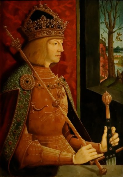 Emperor Maximilian I 1459-1519, with crown, sceptre, and sword by Bernhard Strigel