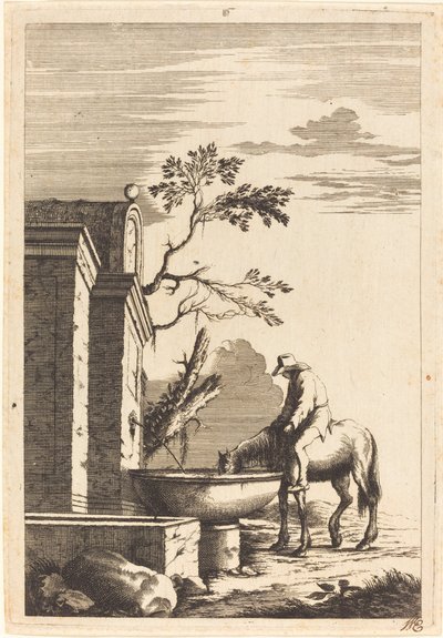 Horse and Rider at a Fountain by Bernhard Zaech after Jonas Umbach
