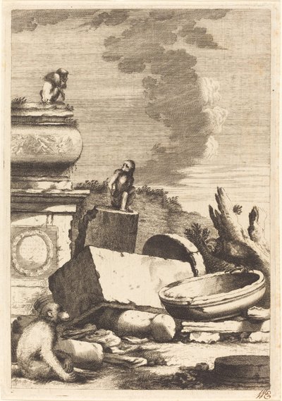 Ruins with Monkeys and an Owl by Bernhard Zaech after Jonas Umbach