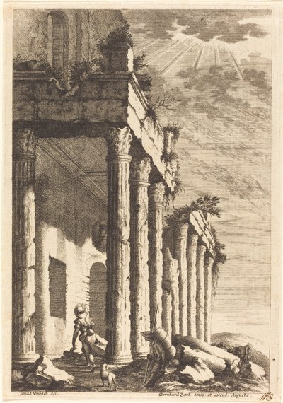 Travelers beside a Ruined Portico by Bernhard Zaech after Jonas Umbach