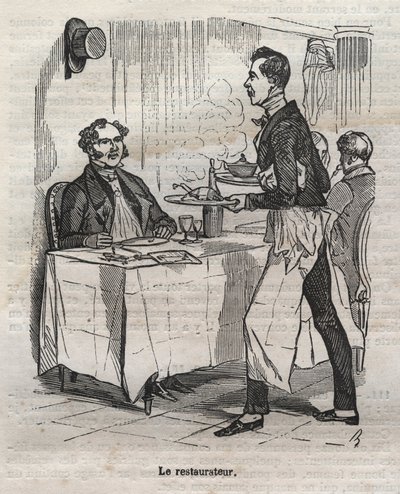 Le restaurateur - engraving in La Physiologie du gout by Jean Anthelme Brillat Savarin (Brillat-Savarin) by Bertall