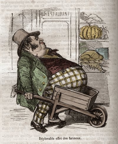 Obeite - Des Gourmands - deplorable effect of farinaceous foods - engraving in 