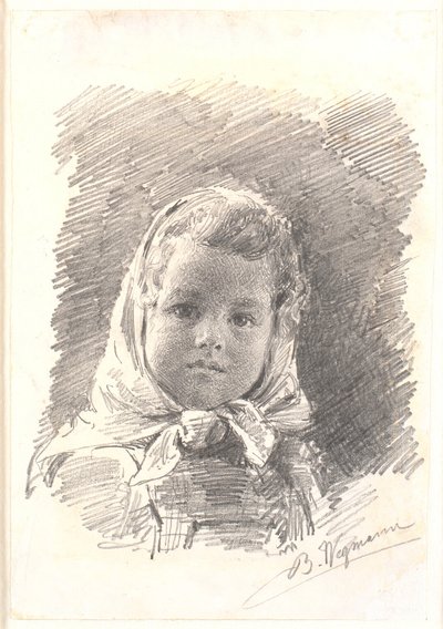 Portrait of a Little Girl with a Headscarf by Bertha Wegmann