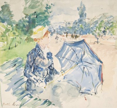 A Woman Seated at a Bench on the Avenue du Bois (1885) by Berthe Morisot