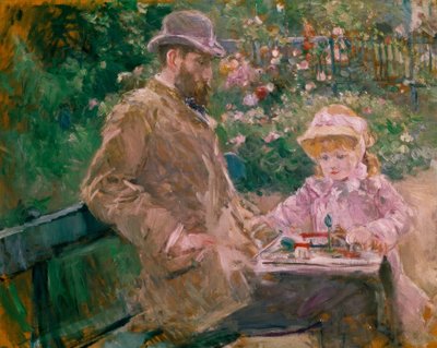 Eugene Manet and His Daughter in the Garden of Bougival by Berthe Morisot