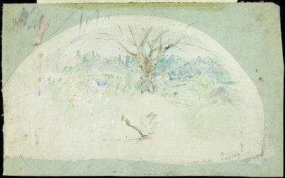 Fan depicting Bougival, 1884 by Berthe Morisot