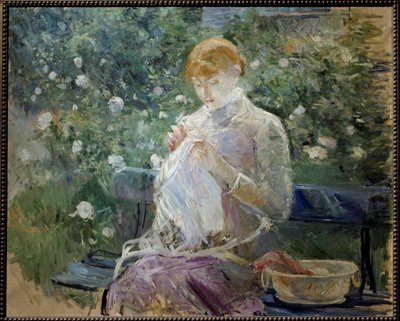 Pasie Sewing in the Garden at Bougival by Berthe Morisot