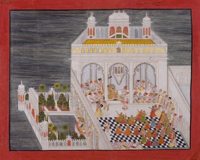 Maharana Ari Singh with His Courtiers Being Entertained at the Jagniwas Water Palace by Bhima