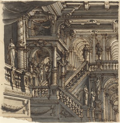 An Elaborate Staircase in a Palace by Bibiena