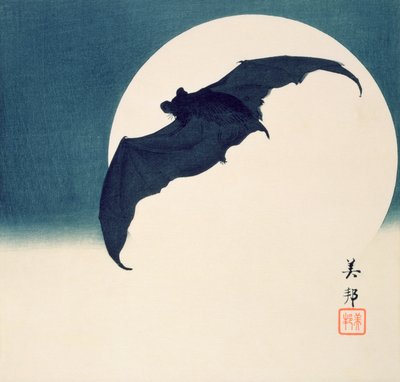 Bat and Full Moon by Biho Takashi or Takahashi (b. 1873. fl 1890 1930)