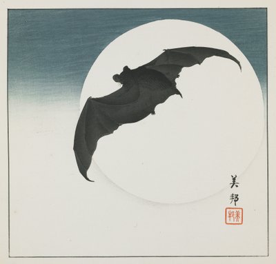 Bat and Moon, early 20th century by Biho Takashi or Takahashi (b. 1873. fl 1890 1930)