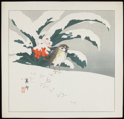 Bird in Snow, early 20th century by Biho Takashi or Takahashi (b. 1873. fl 1890 1930)