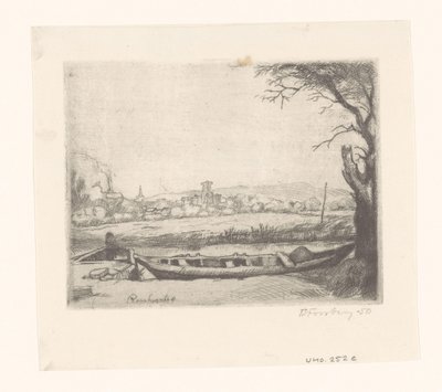 Canal with a Large Boat and a Bridge by Birger John Forsberg