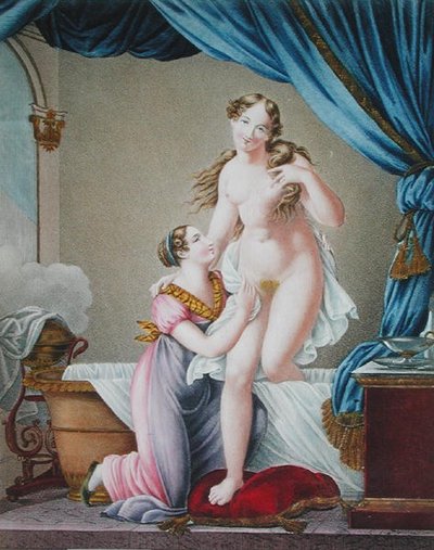 Woman Getting Out of her Bath, assisted by her Maid by Blaizot (after)