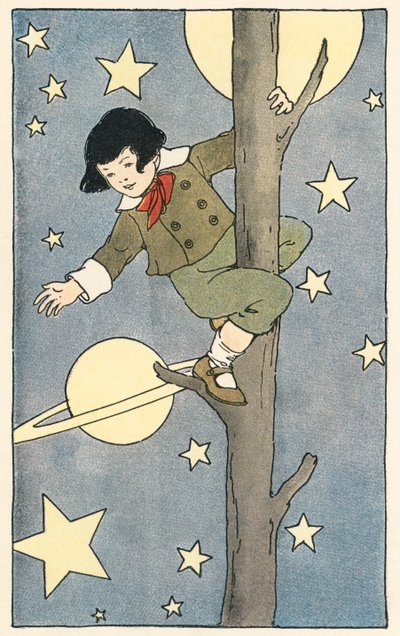 Boy Climbing a Tree Among the Stars and Planets by Blanche Fisher Wright