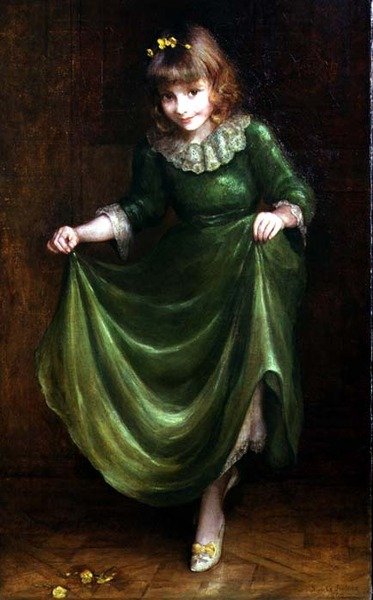 Portrait of a Young Girl in a Green Dress by Blanche Jenkins