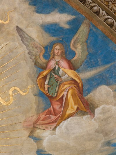 Apse, Pantocrator among Saints Marcellino, Imerio, Omobono, Peter Exorcist (detail of Angel right) by Boccaccio Boccaccino