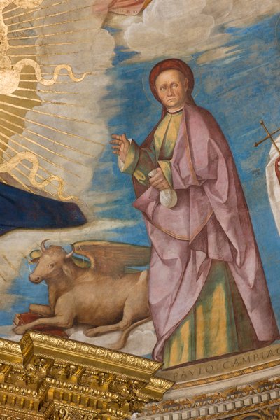 Apse, Pantocrator among Saints Marcellino, Imerio, Omobono, Peter Exorcist (detail of St. Omobono) by Boccaccio Boccaccino