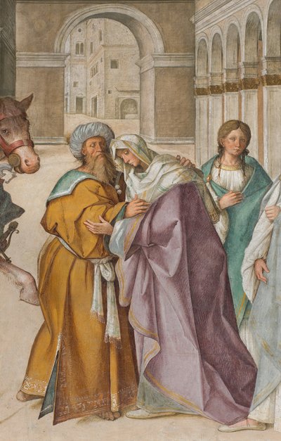 Central Nave, First North Span, Meeting of St. Joachim and St. Anna at the Porta Aurea (detail) by Boccaccio Boccaccino