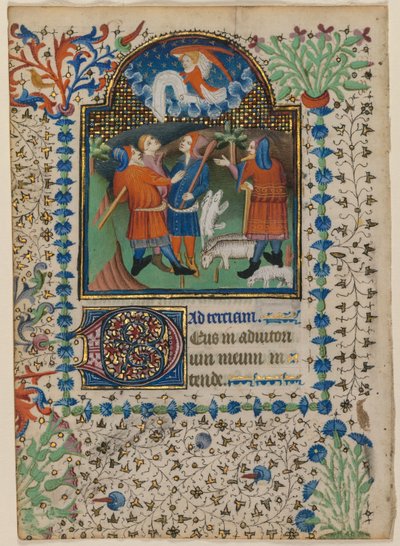 Leaf from a Book of Hours: Annunciation to the Shepherds recto, c. 1410-20 by Boethius Illuminator