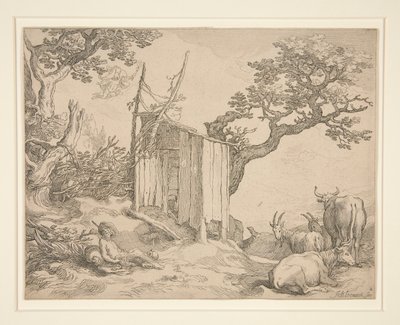 A shed, Mercury and Argus by Boetius Adams Bolswert