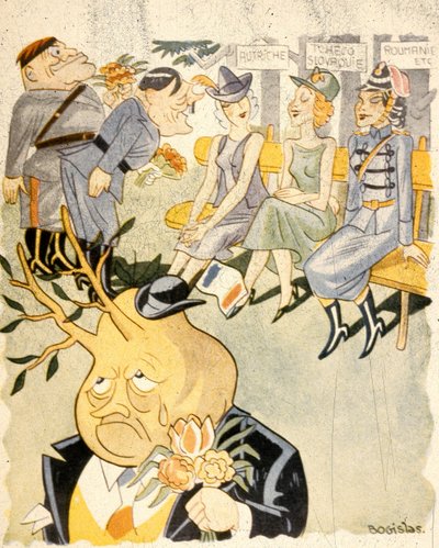 Cartoon Depicting Germany Wooing Women, as Personifications of Austria, Czechoslovakia and Romania by Bogislas