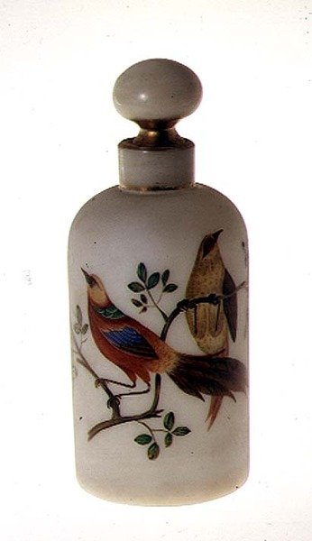 Opaline stoppered bottle, with gilt and enamelled decoration, mid 19th century by Bohemian School
